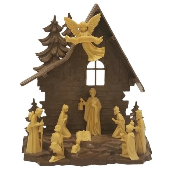 Vintage Nativity Set GERMANY Manger Christmas Holiday Season 5 1/8" Hard Plastic
